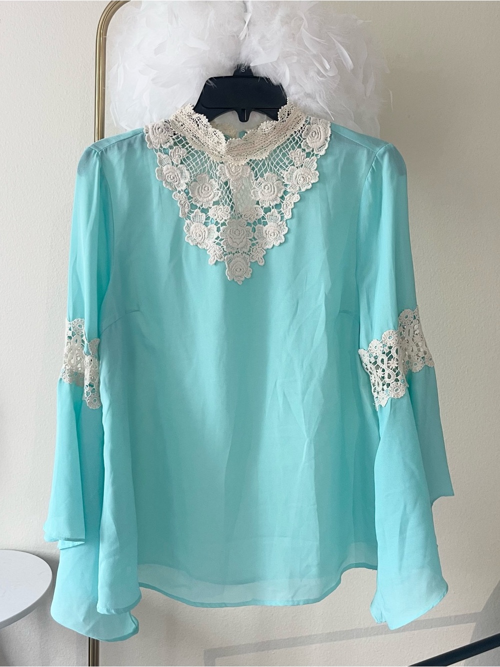 Crochet mock neck flared sleeves boho Victorian top